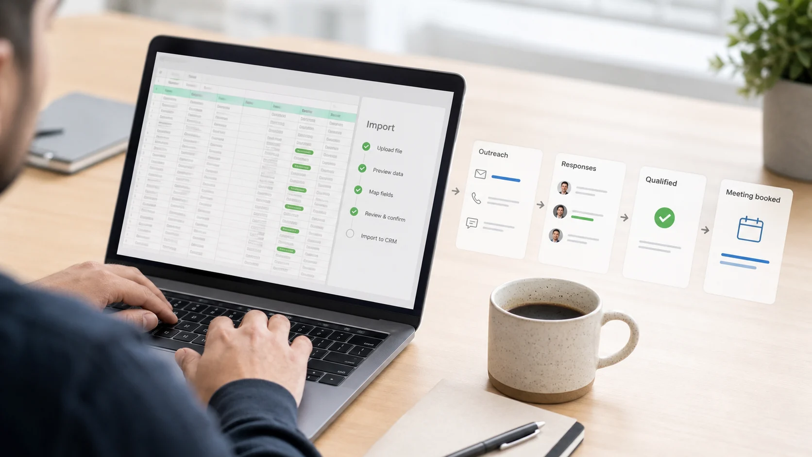 Sales operator turning a lead export into an outreach and meeting workflow