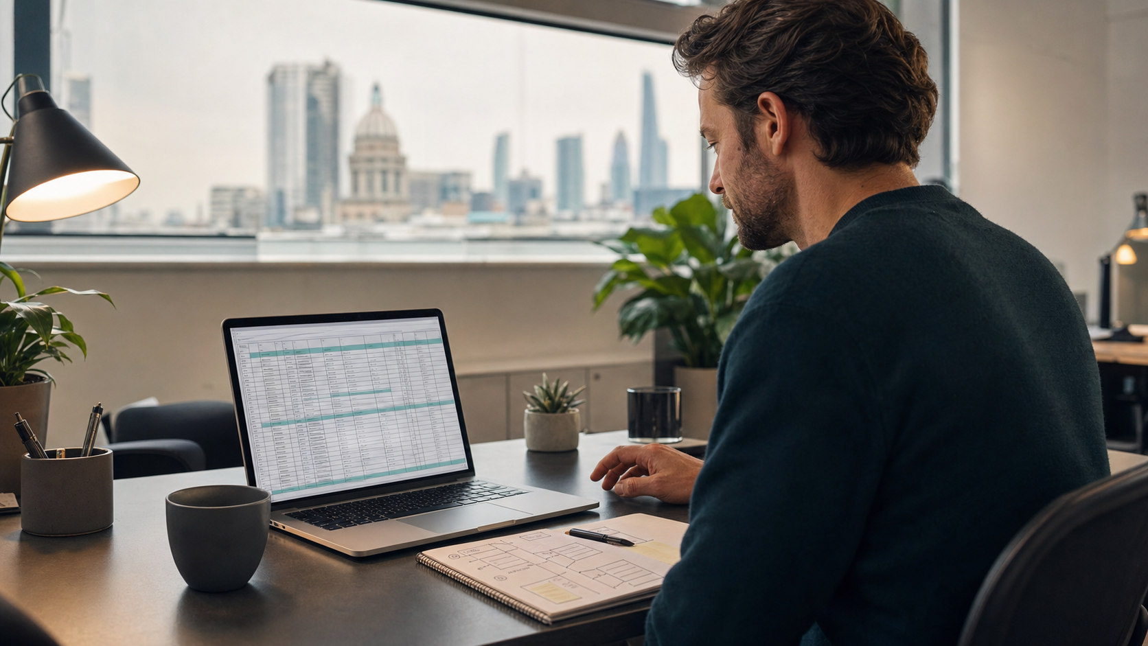 Sales operator reviewing a local business prospecting spreadsheet for a Google Maps lead generation campaign