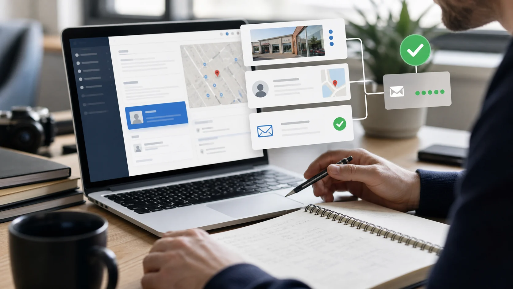 Researcher finding and verifying local business owner email contact paths