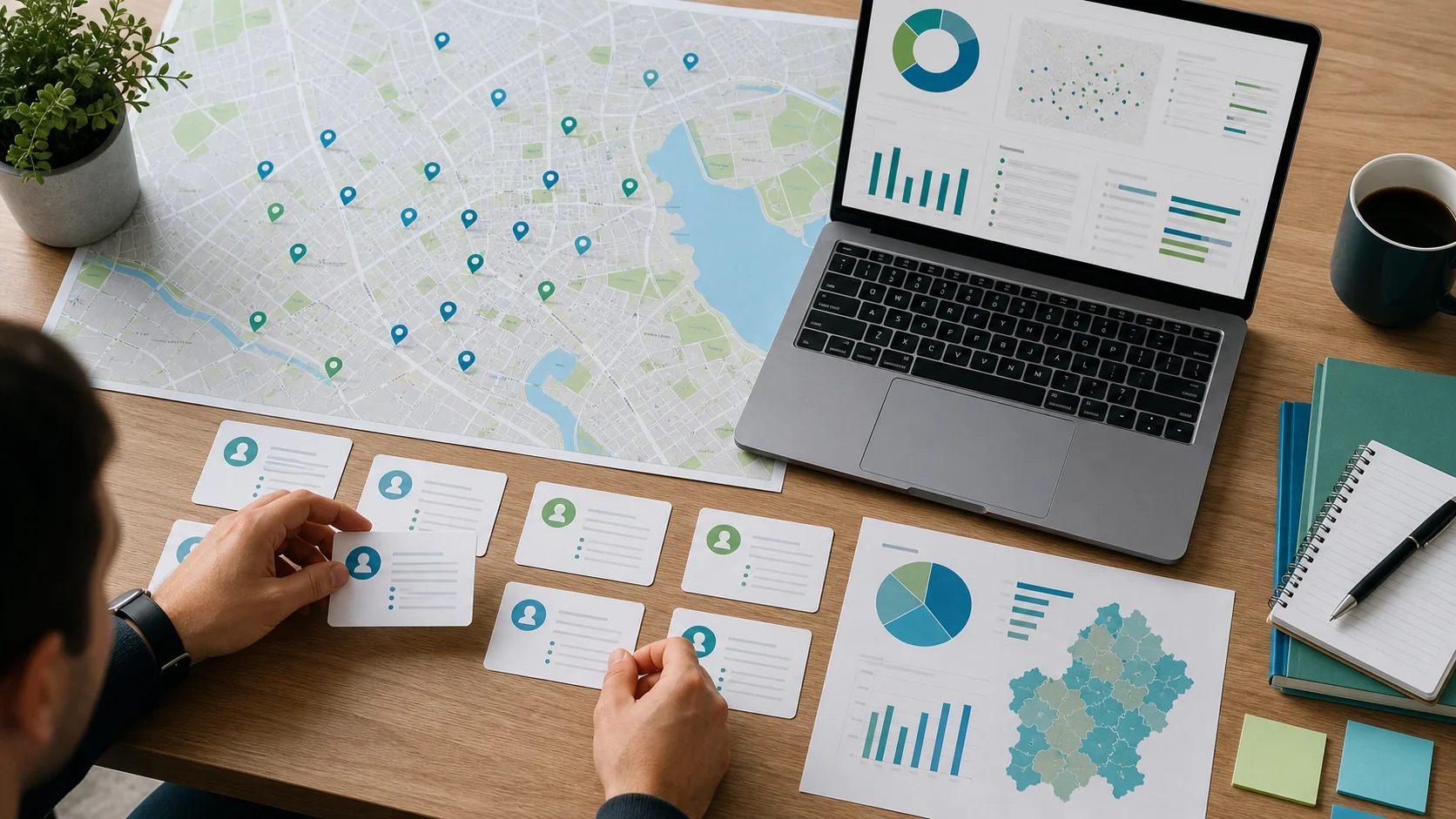 Analyst organizing local business data for B2B sales prospecting